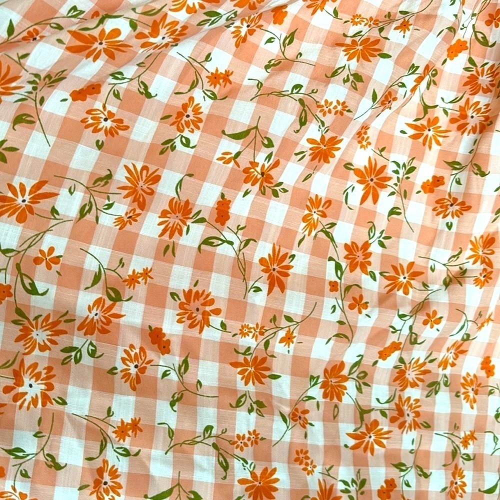 Brand New Smak Parlour Peach Gingham Floral Smocked Mini Dress Puff Sleeves Mod - Picture 12 of 15